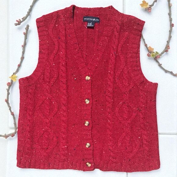 Mountain Lake Sweater Vest Women’s M Red Cable Knit Wool Blend Vintage - Picture 1 of 3